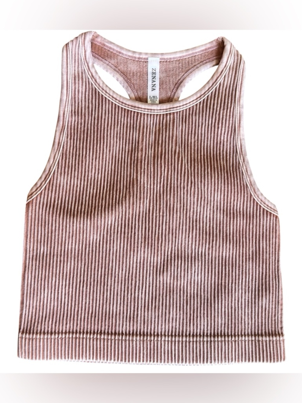 Zenana Outfitters Ribbed Racerback Crop Tank Deep Camel Size S/M